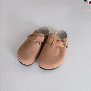 Quince Tan Suede Clogs